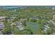 Aerial view of a beautiful property surrounded by mature trees, a lake, and lush landscaping at 33 Bishops Court Rd # 118, Osprey, FL 34229
