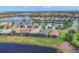 Overhead view of neighborhood showcasing water views, landscaping, and community pool areas at 523 Wildlife Gln, Bradenton, FL 34209
