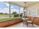 Enclosed lanai with comfortable seating and a picturesque view of the lush landscape at 7193 W Country Club N Dr # 137, Sarasota, FL 34243