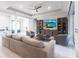 Spacious living room perfect for relaxation and entertaining, with neutral tones and access to other rooms at 7208 Prestbury Cir, Bradenton, FL 34202