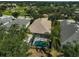 Aerial view of a backyard pool and lanai with a screen enclosure at 12149 Forest Park Cir, Bradenton, FL 34211