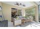 Cozy screened patio with comfortable seating, ceiling fans, and seamless flow to the interior living space at 12149 Forest Park Cir, Bradenton, FL 34211