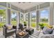 Covered patio with stylish furniture and views of the community and lush landscaping at 311 Compass Point Dr # 101, Bradenton, FL 34209