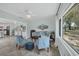 Open-concept living room flowing to kitchen with comfortable seating, large windows, and views of the yard at 3500 Green View Ct # 45, Sarasota, FL 34231