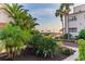 Lush tropical landscaping with palm trees and green plants create a serene outdoor atmosphere at 4621 Gulf Of Mexico Dr # 2F, Longboat Key, FL 34228