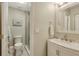 Clean bathroom includes a vanity with granite counters and glass shower at 6462 Draw Ln # 72, Sarasota, FL 34238