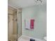 Clean shower enclosure with glass door and updated fixtures in the bathroom at 7301 29Th Avenue W Dr # 108, Bradenton, FL 34209