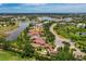 Stunning aerial view of waterfront homes in lush landscaped neighborhood with winding roads and waterways at 8316 Portlight Ct, Lakewood Ranch, FL 34202