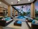 Expansive covered patio with stylish outdoor furniture, an outdoor kitchen, and a view of the pool at 8316 Portlight Ct, Lakewood Ranch, FL 34202