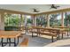 Spacious pavilion interior with multiple picnic tables and ceiling fans, perfect for shaded gatherings at 1017 Fernleaf Run, Bradenton, FL 34212