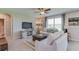 Comfortable living room with bright furniture, plush seating, and view of yard at 12111 Kingsley Trl, Parrish, FL 34219