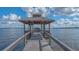 Covered gazebo on a wooden pier offering a shady spot to enjoy the waterfront view at 13 Oak St, Bradenton, FL 34208