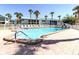 A refreshing community pool is surrounded by palm trees and lounge chairs for relaxing by the water at 5669 Midnight Pass Rd # 308, Sarasota, FL 34242