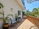 Outdoor deck with chairs and plants, plus a view of trees at 7320 Melaleuca Way, Siesta Key, FL 34242