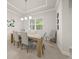 Bright dining area with natural light, modern chandelier, and seating for six at 7717 Sandhill Lake Dr, Sarasota, FL 34241