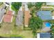 View showing neighboring homes and a serene pond, surrounded by lush greenery, in an aerial perspective at 7885 Bristol Park Dr, Apollo Beach, FL 33572