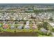Scenic aerial view of a waterfront community featuring well-maintained homes and lush landscaping at 104 Hourglass Dr, Venice, FL 34293