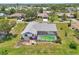 Aerial shot of the property featuring the screened-in pool and surrounding neighborhood at 104 Hourglass Dr, Venice, FL 34293