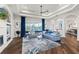 Spacious living room with tray ceilings, hardwood floors, large windows and access to the pool at 13115 Harriers Pl, Bradenton, FL 34212