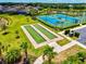 Aerial view of shuffleboard courts and tennis courts at 17728 Polo Trail, Lakewood Ranch, FL 34211