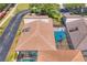 Aerial view of the property showcasing its screened in pool and lanai, and well-maintained exterior with lush landscaping at 3919 Glen Oaks Manor Dr, Sarasota, FL 34232