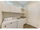 The laundry room offers ample storage with upper cabinets, a utility sink and modern appliances at 5035 Tobermory Way, Bradenton, FL 34211
