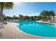 A large freeform pool with ample seating and lush landscaping, ideal for community gatherings at 5877 Ferrara Dr, Sarasota, FL 34238