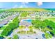 Aerial view of a community pool area surrounded by lush landscaping and residential homes at 10944 Rainbow Pyrite Dr, Wimauma, FL 33598