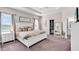 A well-lit main bedroom features a plush carpet, tray ceiling, and a walk-in closet at 16411 62Nd E Gln, Parrish, FL 34219