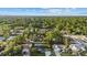 Lush neighborhood aerial showcasing a lovely home with a pool, mature trees, and sidewalks at 2915 Woodpine Cir, Sarasota, FL 34231
