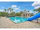 Community pool with clear blue water and a slide at 4103 61St E Ave, Bradenton, FL 34203