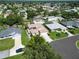 Overhead shot of homes in a leafy neighborhood, each with unique backyard pools and screened lanais at 4804 Jacaranda Heights Dr, Venice, FL 34293