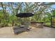 Covered outdoor kitchen and lounge area has a stacked stone facade and built-in grill for summer entertaining at 6907 47Th E Ct, Ellenton, FL 34222