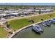 Community aerial view shows dock with boats and well maintained homes at 714 N Waterway Dr, Venice, FL 34285