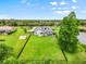 Expansive aerial view of a modern home showcasing its pool, large yard, and serene natural surroundings at 7832 Panther Ridge Trl, Bradenton, FL 34202