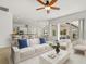 Living room with modern furniture and décor offering views of the kitchen and screened-in patio at 7832 Panther Ridge Trl, Bradenton, FL 34202