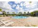 Community pool featuring lounge chairs, palm trees, and well-maintained surroundings for relaxation at 8628 Milestone Dr, Sarasota, FL 34238