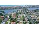 Aerial view of a waterfront neighborhood highlighting the property's location and nearby waterways at 1626 Ridgewood Ln, Sarasota, FL 34231