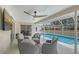 Relaxing covered patio overlooking a sparkling pool, with comfortable seating for entertaining at 1626 Ridgewood Ln, Sarasota, FL 34231