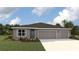 Charming single-story home showcasing a well-manicured lawn, neutral gray paint, and a convenient three-car garage at 17467 Whiskey Creek Trl, Parrish, FL 34219