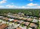 Breathtaking aerial view highlighting a serene, tree-lined neighborhood with upscale homes and immaculate landscaping at 2152 Majestic Oaks Blvd, Clearwater, FL 33759