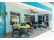 A relaxing lanai features a dining table, comfortable seating and tropical decor at 2801 Dalhart Ave, North Port, FL 34286