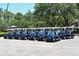 A full row of blue and white golf carts for use on the verdant green course at Longboat Key at 3070 Grand Bay Blvd # 644, Longboat Key, FL 34228