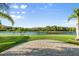Charming backyard with brick patio offering scenic water views and mature palm trees at 5902 106Th E Ter, Parrish, FL 34219