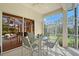 Cozy screened-in patio with a view of the yard, pool, and lake, perfect relaxation at 766 Shadow Bay Way, Osprey, FL 34229