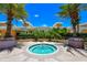 Beautiful view of a private outdoor hot tub surrounded by palm trees and lush tropical landscaping at 800 N Tamiami Trl # 317, Sarasota, FL 34236