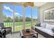 Relaxing lanai area overlooking lush green golf course, perfect for enjoying the serene outdoor views at 8735 Olde Hickory Ave # 8205, Sarasota, FL 34238