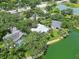 Aerial view of home near lake with swimming pool, surrounded by lush trees and natural beauty at 4443 Robin Hood W Trl, Sarasota, FL 34232