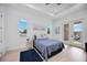 Spacious main bedroom with wood floors, ceiling fan, backyard access, and bright natural light from two windows at 6146 Grandeur St, Englewood, FL 34224