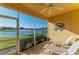 Relaxing screened patio with scenic views of the lake, perfect for outdoor seating and enjoyment at 8422 Wethersfield Run # 103, Lakewood Ranch, FL 34202